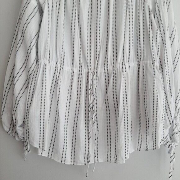 DEREK LAM 10 Crosby Relaxed Fit White Striped Peasant Blouse Sz 4 - Picture 9 of 11